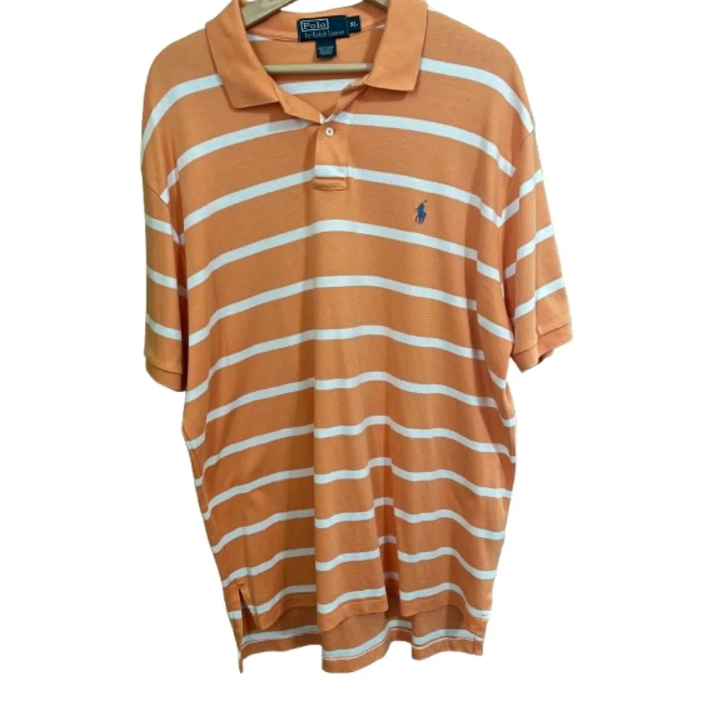 Polo by Ralph Lauren Orange White Striped Men's Shirt Size XL Casual Preppy